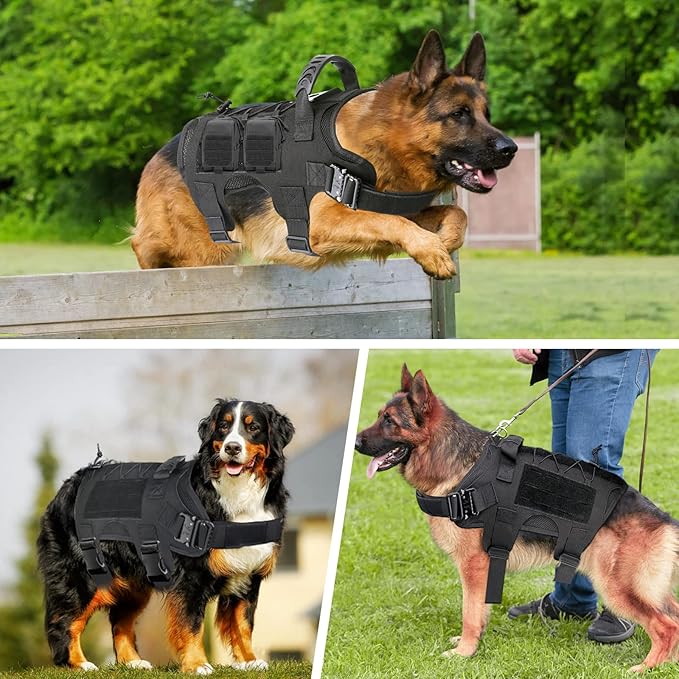 Tactical Dog Harness for Medium Large Dogs No-Pull,Dog Vest Harness with Metal Buckle,Adjustable Military Dog Harness with Laser Molle Panels for Hiking Training with Handle with Pockets