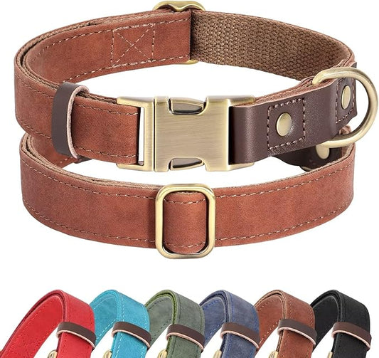 Didog Soft Padded Leather Dog Collar for Large Dogs, Classic Heavy Duty Dog Collars with Quick Release Metal Buckle, Adjustable Large Dog Collar Leather,Brown,L