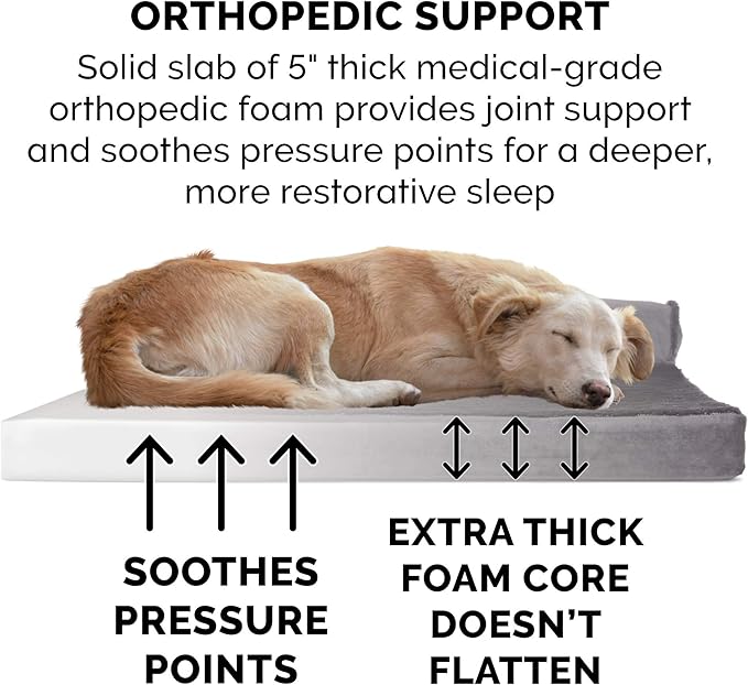 Furhaven Orthopedic Dog Bed for Large Dogs w/ Removable Bolsters & Washable Cover, For Dogs Up to 125 lbs - Plush & Velvet L Shaped Chaise - Platinum Gray, Jumbo Plus/XXL