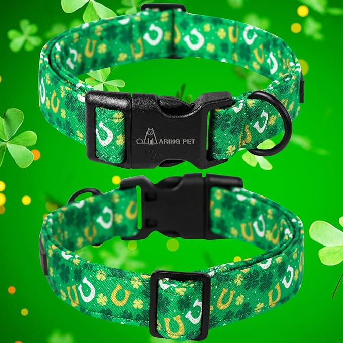 ARING PET St Patrick's Day Dog Collar-Cotton Clovers Dog Collar, Adjustable Shamrock Pet Collar Trefoil Puppy Collars with Quick Release Buckle