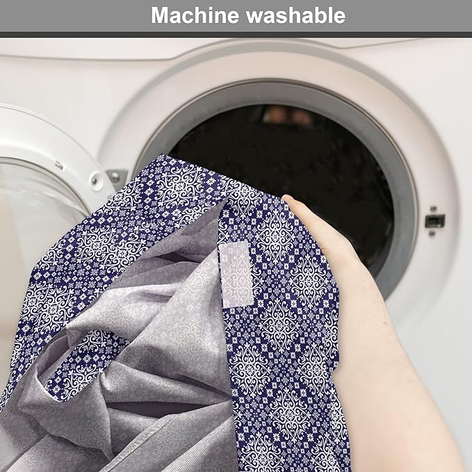 Lunarable Royal Blue Dog Crate Cover, Antique Moroccan Style Exotic Orient Inspired Ceramic Pattern Print Art, Easy to Use Pet Kennel Cover for Medium Large Dogs, 24 Inch, Indigo and White