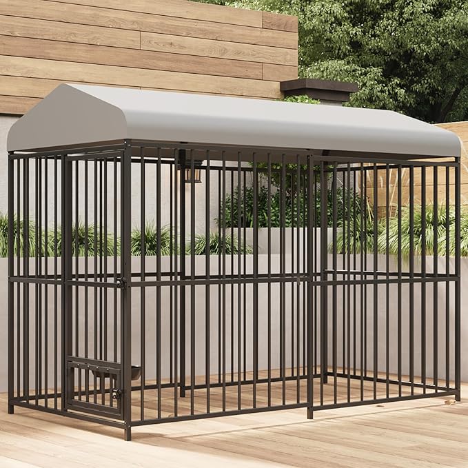 Outdoor Dog Kennel for Large Dogs, 8x4x6 FT Large Dog Kennel Outside with Lock, Dog Enclosures with UV-Resistant Waterproof Roof Cover for Outside