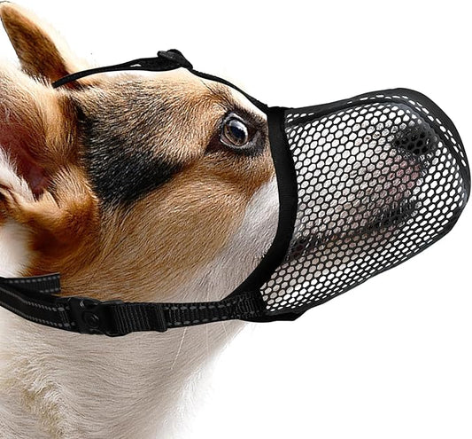 Black Dog Muzzle, Breathable Soft Muzzle for Small Dogs to Anti & Prevent Barking Biting Chewing, Reflective & Adjustable Basket Muzzle with Air Mesh for Toy Poodles Black S