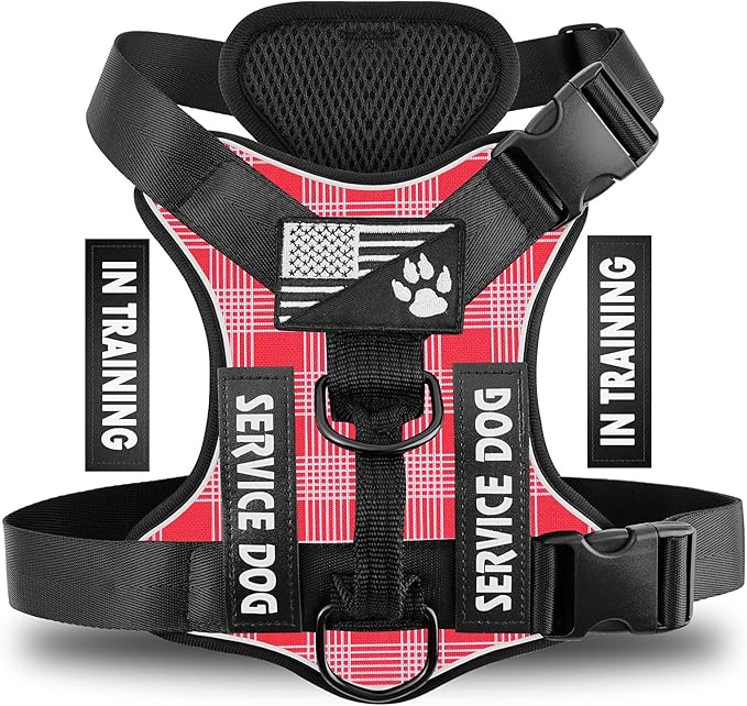 Demigreat Service Dog Harness, Reflective Dog Vest Harness with 5 PCS Patches, Adjustable Soft Oxford Pet Harness, Inner Layer Mesh, Easy to Control for Dogs