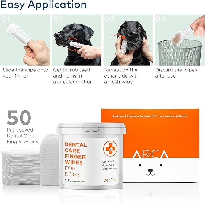 Dental Finger Wipes for Dogs - 50 Wipes - Vet Formulated Dog Dental Teeth Cleaning Wipes for Dogs - Pre-Soaked Oral Cleaning Pads - Reduces Plaque, Tartar & Dog Breath Freshener