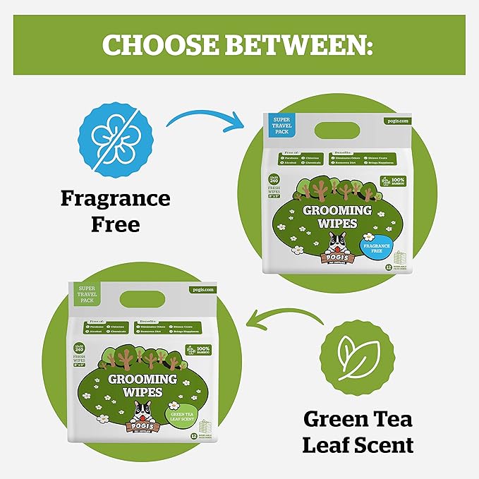 Pogi’s Dog Wipes Travel Packs – Hypoallergenic Pet Wipes for Paws, Body & Butt – Cleaning & Hydrating, Green Tea Scent, 240-Count