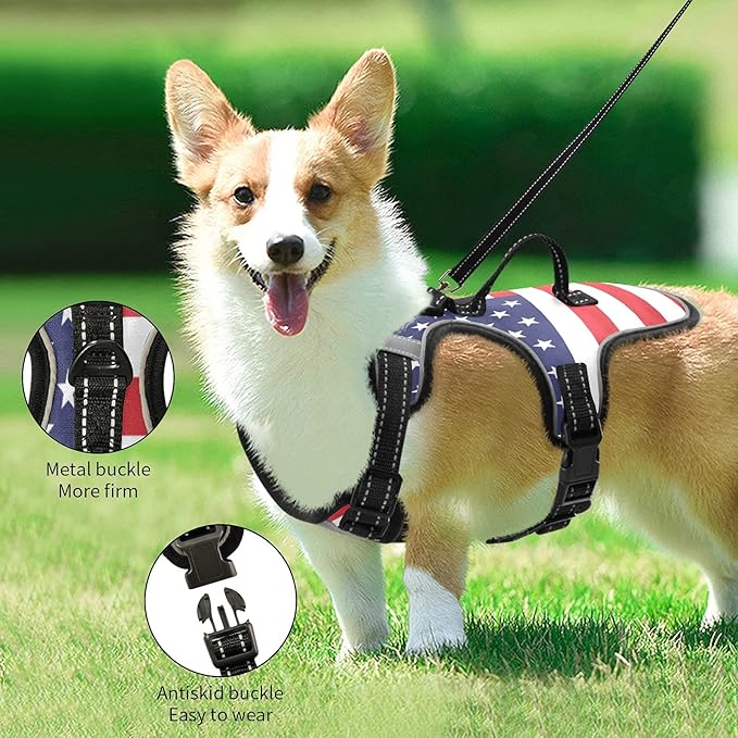 American Flag Dog/Cat Harness,Adjustable Soft Padded Pet Dog Vest-Reflective No-Choke Pet Harness Easy Control Front Clip for Small, Medium, Large Dog/Cat