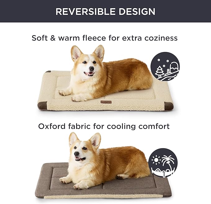 Bedsure Washable Dog Bed for Large Dog, Reversible Foam Floor Dog Mat, Lightweight Travel Flat Pet Beds for Indoor & Outdoor Dogs (44" x 32", Beige)