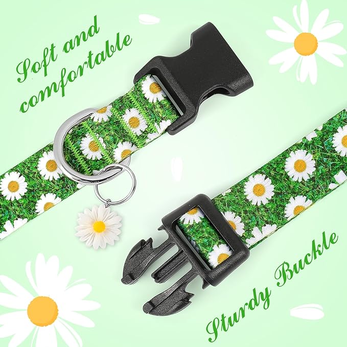 BiPawTi Green Dog Collars with Flower Floral - St. Patrick's Day Dog Collars for Puppies, Spring Dogs Collar for Girl Boy Female Dogs Pet, Cute Dog Collar with Pretty Daisies Charms (S, Green)