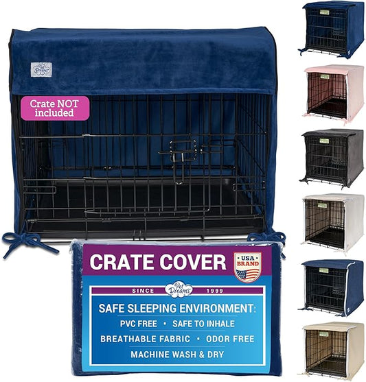 Pet Dreams Dog Crate Cover - Breathable Fabric Kennel Topper for Double-Door Crates, Fits iCrate Dog Cages 18, 24, 30, 36, 42, 48 Inches (Blue, Medium, 30")