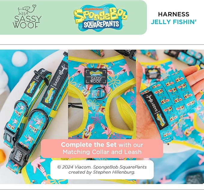 Dog Adjustable Harness - Spongebob Squarepants™ Jelly Fishin' - M, Breathable Mesh, No Pull Design with Two D-Rings, Perfect for Medium Dogs