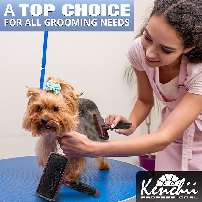 Kenchii Slicker Brush for Dogs, Professional Dog Grooming Brush for Loose Fur, Tangles, Long Short Haired, Stainless Steel Pins, Maplewood Handle (Large)