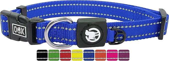 DDOXX Reflective Nylon Dog Collar - Strong and Adjustable Collars Dogs - M (Bue)