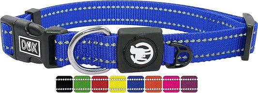 DDOXX Reflective Nylon Dog Collar - Strong and Adjustable Collars Dogs - M (Bue)