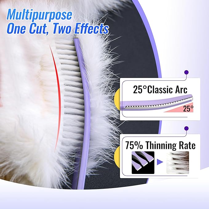 Curved Chunkers Dog Grooming Scissors 7.5" Macarone Series Professional Pet Grooming Shears for Large Dogs Pets Japan 440C Stainless Steel Sharp & Durable(Purple, 30Teeth Curved Thinners)