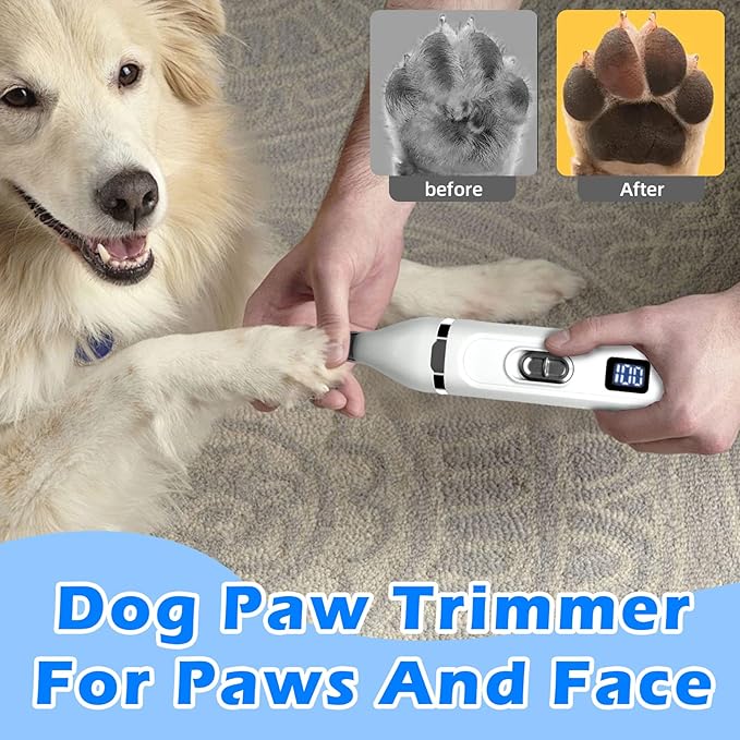 Dog Clippers Grooming Kit, 4 in 1 Rechargeable Low Noise USB Pet Trimmer Set, Clear Power Display Dog Hair Trimmer Cordless Quiet Nail Grinder Shaver for Dogs, Cats, Pets