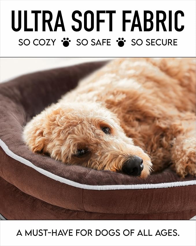 OhGeni Orthopedic Dog Bed for Extra Extra Large Dogs, Dog Couch Design with Egg Foam Support, Removable, Machine Washable Plush Cover and Non-Slip Bottom with Four Sided Bolster Cushion (Brown)