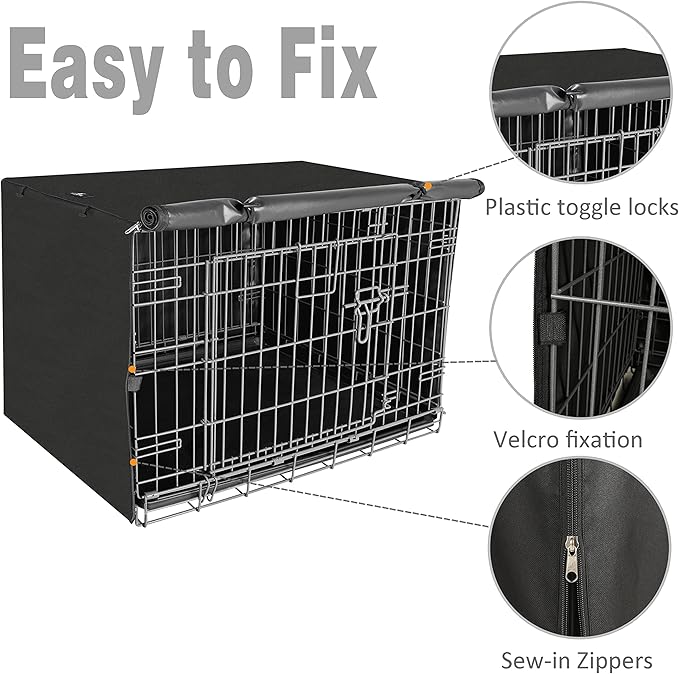 X-ZONE PET Double Door Dog Crate Cover - Polyester Pet Kennel Cover (Fits 24 30 36 42 48 inches Wire Crate) (36 Inch, Black)