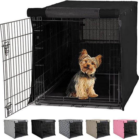 Gorilla Grip Dog Crate Covers Compatible with Amazon Basics Dog Crates, All Sides Open, Privacy Cover Fits 24" Wire Kennel, Breathable Mesh Windows, Light Reducing Puppy Training Cage Topper, Black