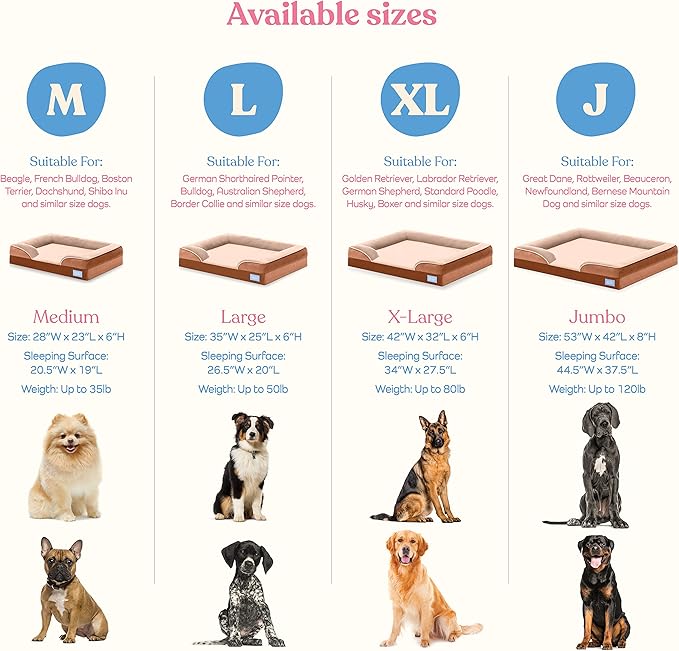 Orthopedic Sofa Dog Bed - Ultra Comfortable Dog Bed for Large Dogs - Breathable & Waterproof Pet Bed- Egg Foam Sofa Bed with Extra Head and Neck Support - (Medium, Brown)