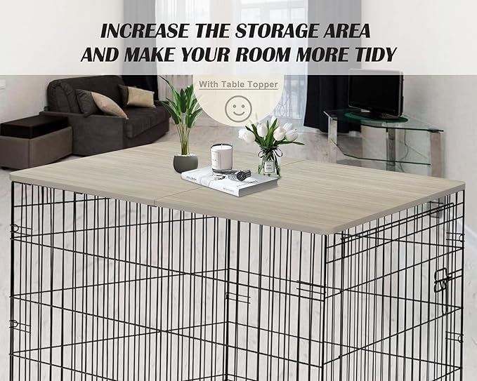 Deblue Dog Crate Topper, Crate Topper for 42in Wire Dog Cages, Wooden Dog Kennel Table Top for Large Dog, Foldable, Portable, Morden Grey-(42 in Only Topper)