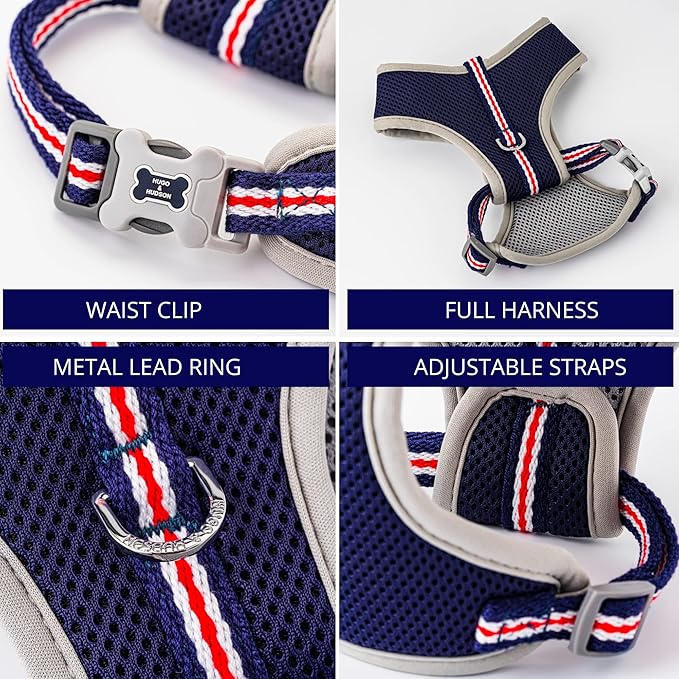 HUGO & HUDSON Dog Harness No-Pull Pet Harness Adjustable Quick Dry Mesh Padded Vest, Navy, L