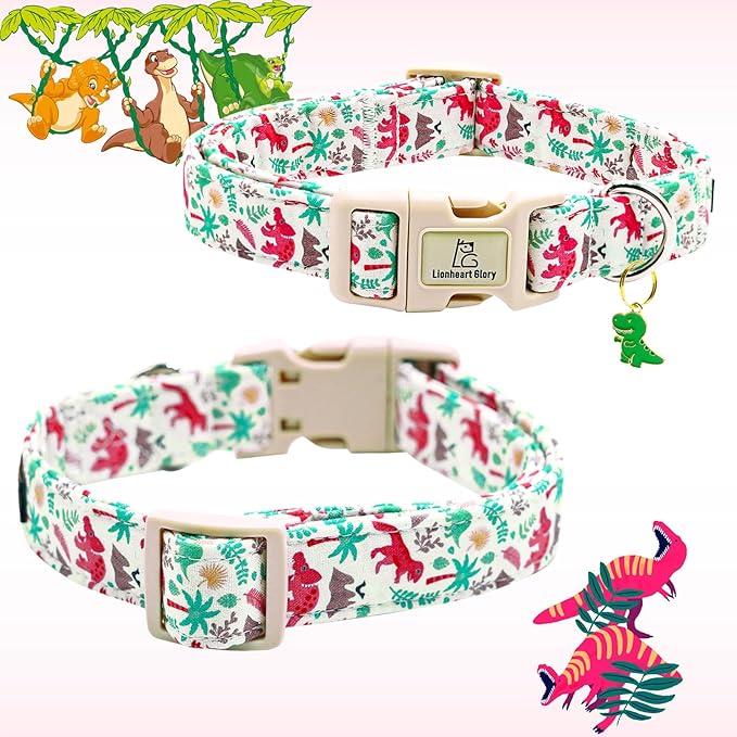 Lionheart glory Dog Collar, Dinosaurs Print Dogs Collar Adjustable Soft Comfortable Collars for Large Dogs Girl or Boy Pet Gift Cute Spring Summer Collar