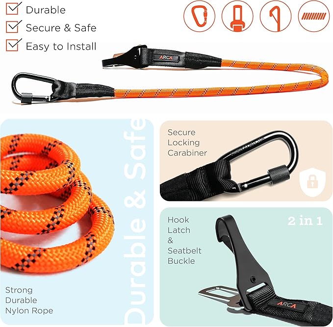 Dog Seat Belt for Car | Universal Dog Car Seatbelt | Durable Reflective Dog Seatbelt with Clip Hook Latch, Buckle and Carabiner- Safe and Secure Pet Safety Restraint for Dog (Orange)
