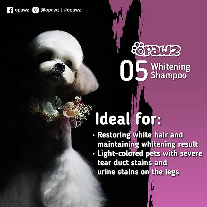 OPAWZ 05 Whitening Purple Shampoo for Dog and Cat, Safely Remove Yellow Stains, with No Bleach, Peroxide and Sulfate, Professional Groomers Recommended Product, 16.9 oz