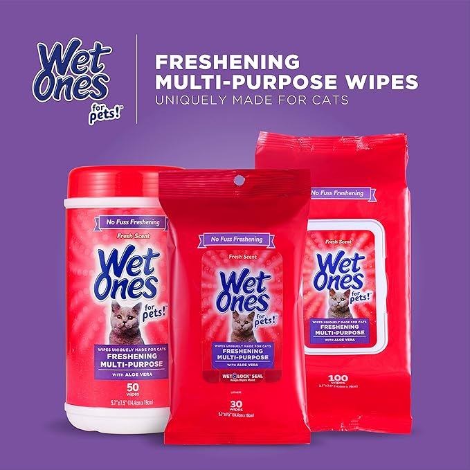 Wet Ones for Pets Freshening Multipurpose Wipes for Cats With Aloe Vera |Easy to Use Cat Cleaning Wipes, Freshening Cat Grooming Wipes for Pet Grooming in Fresh Scent|100 ct Pouch Cat Wipes|12-Pack