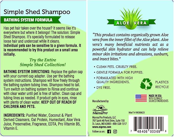 Espree Simple Shed Shampoo, Bathing System, 1 Gallon