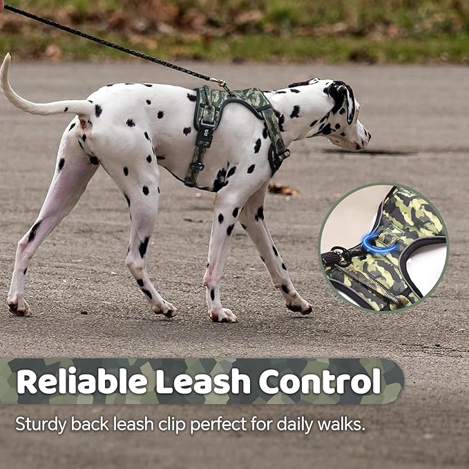 QQPETS No Pull Dog Harness with 2 Leash Clips，Adjustable Soft Padded Dog Vest, Reflective Outdoor Pet Oxford Vest with Easy Control Handle for Small to Large Dogs Walking Training