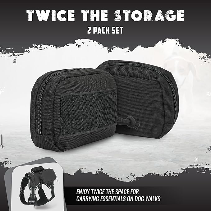 2 Pack Molle Pouches for Dog Harness - Tactical Dog Pouch for Dog Backpack Harness - Dog Saddle Bag Tactical Dog Gear - Tactical Dog Harness Bag for Carrying Treats, Poop Bags, Keys & More (Black)
