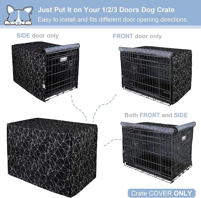 Explore Land Pattern Dog Crate Cover for 30 Inches Wire Cage, Heavy-Duty Polyester 1 2 3 Doors Standard Metal Pet Kennel Enclosure (Brief Polygonal)