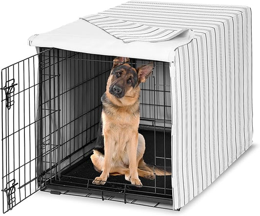 Sweet Jojo Designs White and Grey Stripe Dog Crate Cover – Kennel Covers for 48 Inch Pet Cage Large - Neutral Contemporary Modern Pinstriped Minimalist Gray
