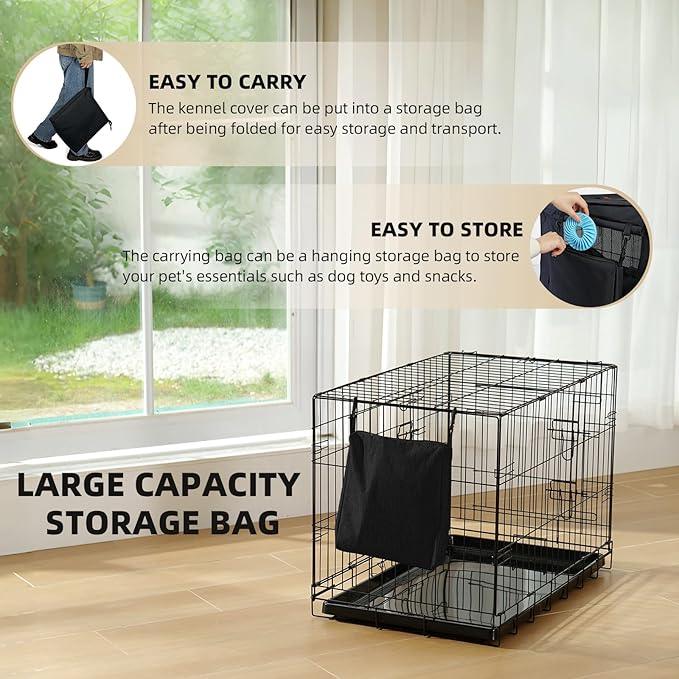 600D Dog Crate Cover, Waterproof Pet Kennel Cover with Storage Bag Cover Fit for 36 Inch Wire Crate Dog Cage, 36 Inches, Black