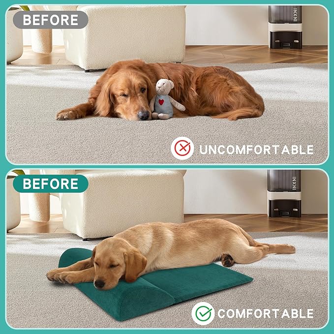 Dog Cat Bolster Pillow with High Resilience Foam, Headrest for Large Dogs, Benefit for Cervical Vertebra and Neck, Easy to Carry, Machine Washable Cover＆Easy to Clean(Green)
