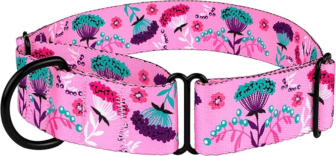 CollarDirect Martingale Collars for Dogs Heavy Duty Floral Pattern Female Safety Nylon Training Wide Collar Flower Design Large Medium (XL, Neck Size 19"-24", Toffee)