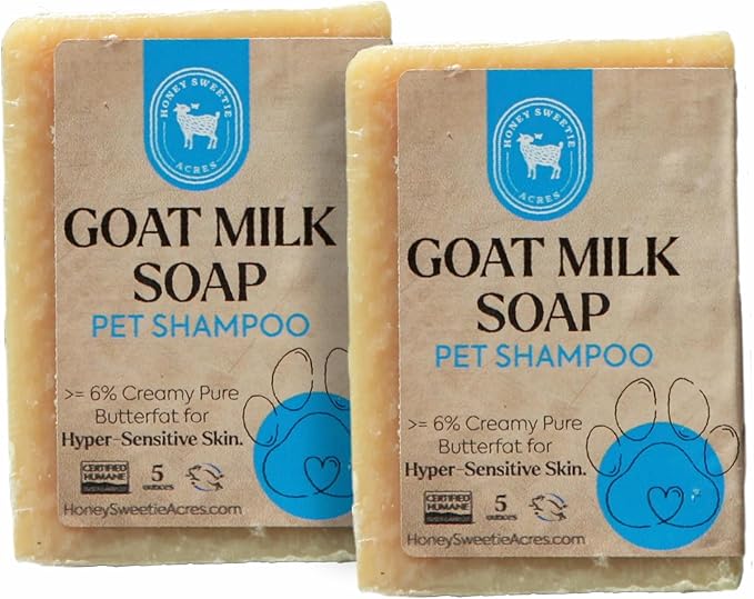 Honey Sweetie Acres 2-Pack All-Natural Pet Shampoo Bar with Fresh Goat Milk - Moisturizing Relief for Dry, Itchy Skin - Leaves A Fresh, Clean Scent - Eliminate Dirty Pet Odor, 5 oz Bar (2 Count)