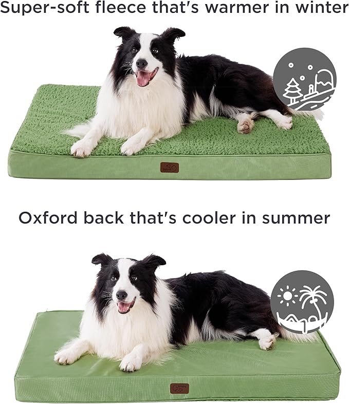 Bedsure Large Dog Bed for Large Dogs - Big Orthopedic Waterproof Dog Beds with Removable Washable Cover, Egg Foam Pet Bed Mat Green