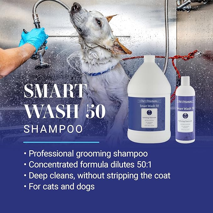 Chris Christensen SmartWash50 Hydrating Chamomile Ultra Concentrated Dog Shampoo, Makes up to 50 Bottles Groom Like Professional, Delightfully Fragranced Suitable for All Coats Made in The USA, 1 Gal