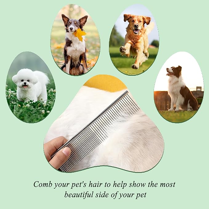 3 Pack Metal Comb For Dogs,Cat Grooming Comb,Dog Combs,Doodle Comb,Shedding Comb,For Professional Grooming Tool For Long And Short Haired Dog,Cat And Other Pets. (Large Medium Small), Metallic