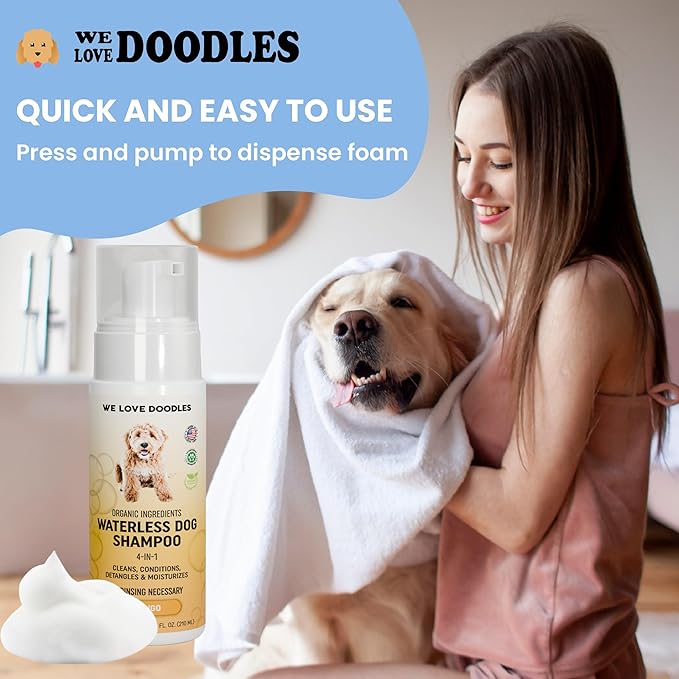 Waterless Dog Shampoo - Cleans & Moisturizes Coat, No Rinse Dog Shampoo, Safe Foam Formula & Pet-Friendly Dog Deodorizing Spray, 5.2 oz Parent [We Love Doodles] (Mango)