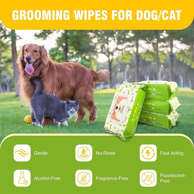 Petux Pet Wipes for Dogs and Cats, Unscented Dog Wipes Cleaning Deodorizing with Aloe Vera & Vitamin E, Soft Skin-Friendly Cat Wipes for Paws, Body, Bum, Fur and Face, 80 Count