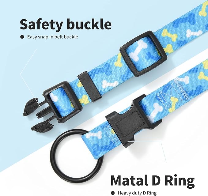 Mile High Life Dog Collar | Nylon Puppy Collars w Cute Patterns | Lightweight Girl Dog Collar | Boy Dog Collar for Small/Medium/Large Dogs (Sky Blue Bone, Large)