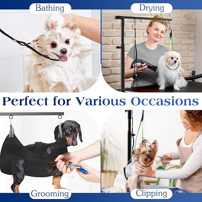 Pawaboo Dog Grooming Table Arm with Grooming Hammock, 35" Dog-Grooming-Arm Dog Grooming Stand and Free Two No Sit Haunch Holder with Grooming Loop, Foldable Dog Grooming Arm for Small Medium Pet