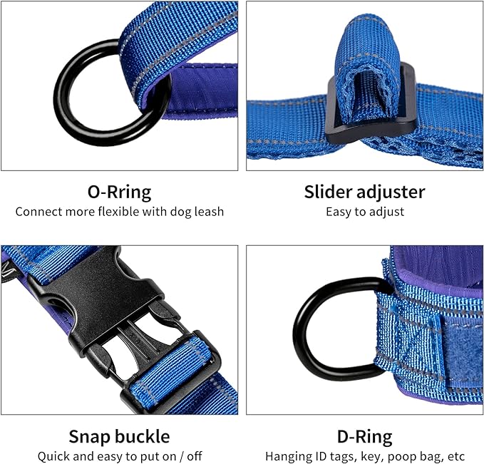 Annchwool No Pull Dog Harness with Soft Padded Handle,Reflective Strip Escape Proof and Quick Fit to Adjust Dog Harness,Easy for Training Walking for Small & Medium and Large Dog(Blue,L)