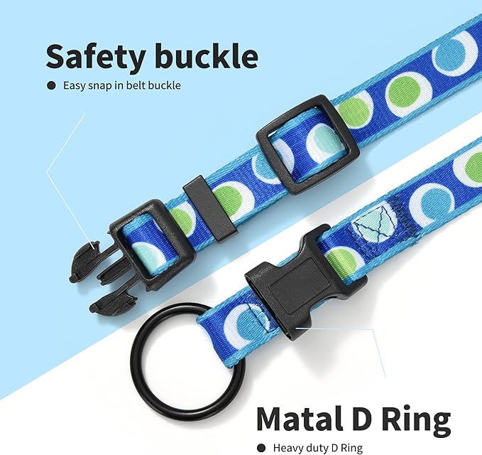 Mile High Life Dog Collar | Nylon Puppy Collars w Cute Patterns | Lightweight Girl Dog Collar | Boy Dog Collar for Small/Medium/Large Dogs (Blue Dot, Small)