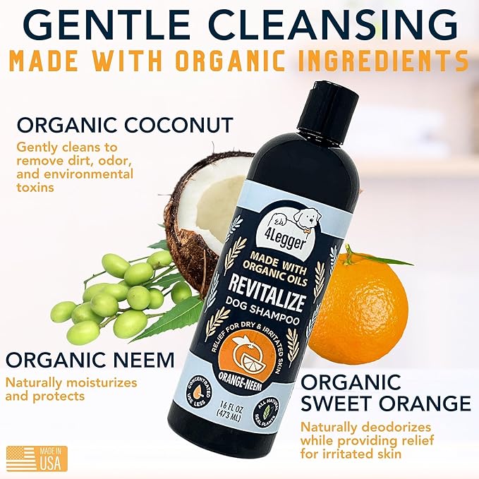 4 Legger Certified Organic to Food Standards Revitalize Neem with Sweet Orange Essential Oil Pet Shampoo 16 oz