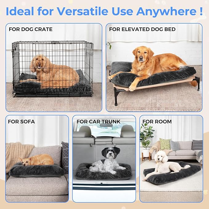 OhGeni Comfort Fluffy Dog Bed with Removable Washable Cover & Waterproof Lining, Light Chew & Scratch Resistant, Non-Slip Soft Crate Bed for Large, Medium, Small Size Dogs, 41in(Gray)